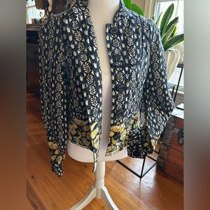 Elevenses Dark Blue and Yellow Patterned Quilted jacket